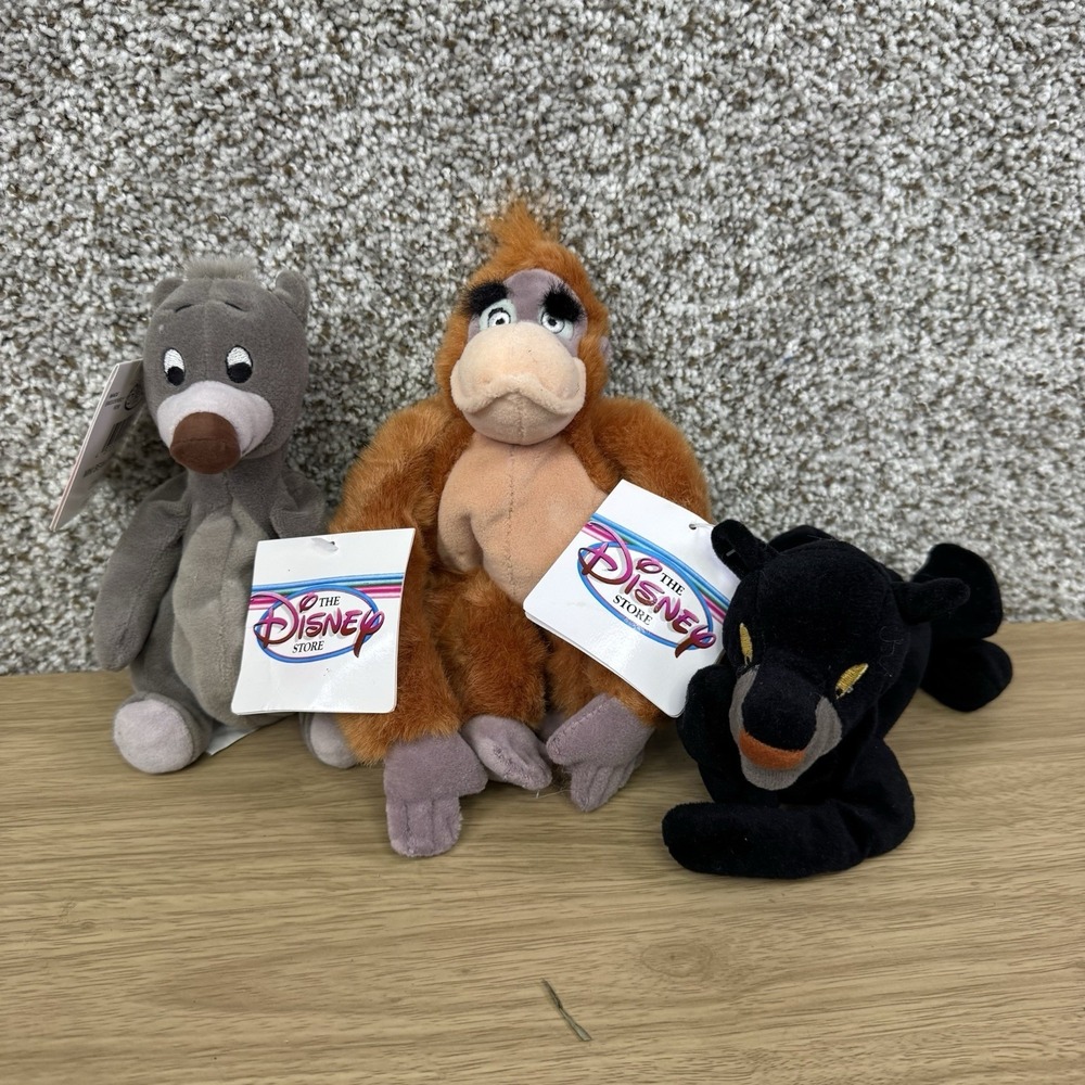 Disney Store Mini Bean Bag Plush Lot Of 3 Baloo, King Louie, Bagheera 8" Tags